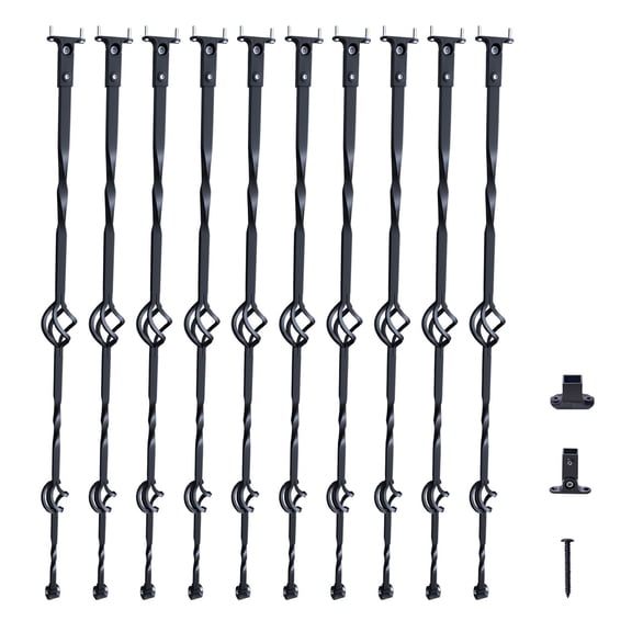 Staircase Metal Balusters, 44'' x 1/2" Galvanized Steel Decorative Banister Spindles, 10 Pack Deck Baluster with Hollow Double Baskets, Spiral Stair Railing with Shoes & Screws