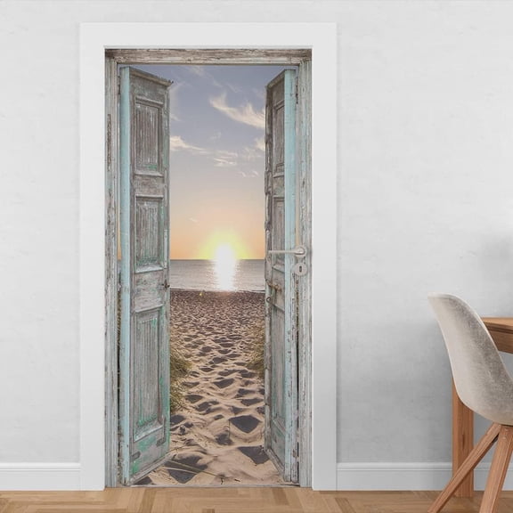Stairs Art Door Sticker For Bedroom Livingroom Bathroom, Wall Decal Self-Adhesive Waterproof Removable Door Murals Wallpaper Home Decoration