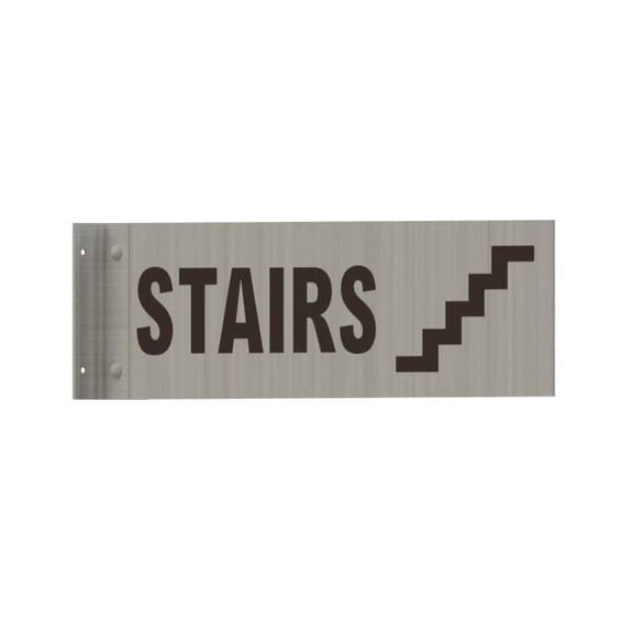 Stairs Sign -Two-Sided/Double Sided Projecting, Corridor and Hallway Sign (Aluminum, Silver, 4x12 Inch)-The Hallway Line(ref062022)