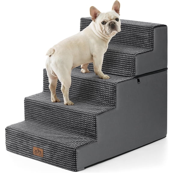 Stairs for Small Dogs, 5 Tier Removable  Pet Stairs for Couch and Bed, 23.6" H Non-Slip  Steps for Puppies and Old Cats with Support Board, 19.7x29.5x23.6 inch, Dark Grey