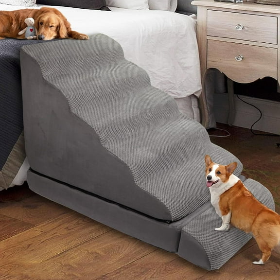 Stairs/Steps for High Beds up to 30-36 , 30 Inch Height Pet Steps for Small Dogs/Old Pets, 30D Ladder for Large Dogs, Non-Slip Ramp for Bed, Grey