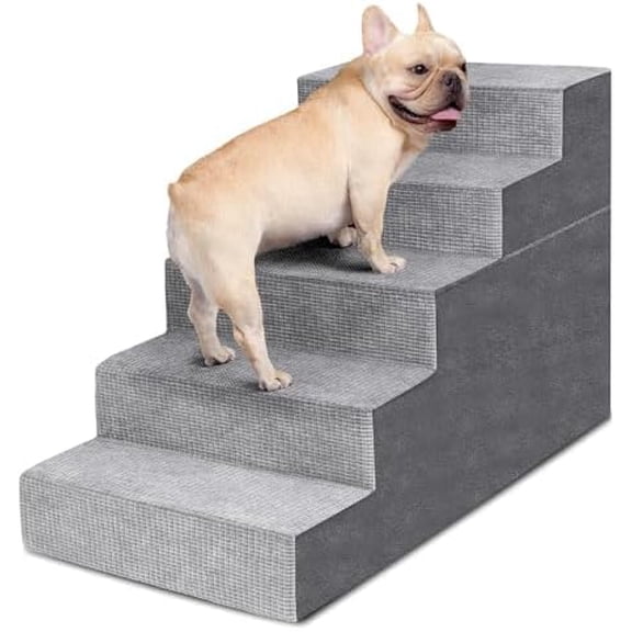 Stairs for Small Dogs,5-Step  Steps for High Bed and Couch, High-Density  Pet Steps with Supporting Board, Non-Slip Removable Washable Cover, Grey