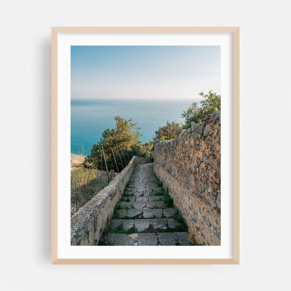 Stairs in Maiori - Maiori Campania Italy Photography Coastal Seascape Ocean Nature Landscape Mediterranean Oak Framed Wall Art Print 16 x 20 inches
