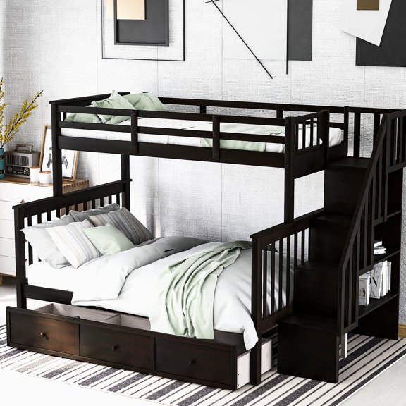 Stairway Bunk Bed Convertible to Two Beds / Suits Various Space Arrangements