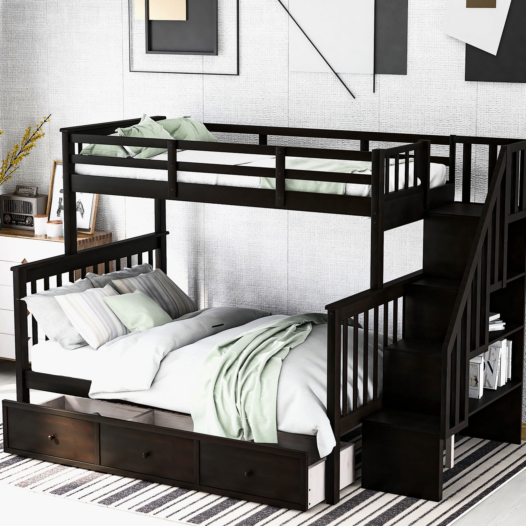Stairway Bunk Bed With Drawer Storage In , Secure For Bedroom And Dorm