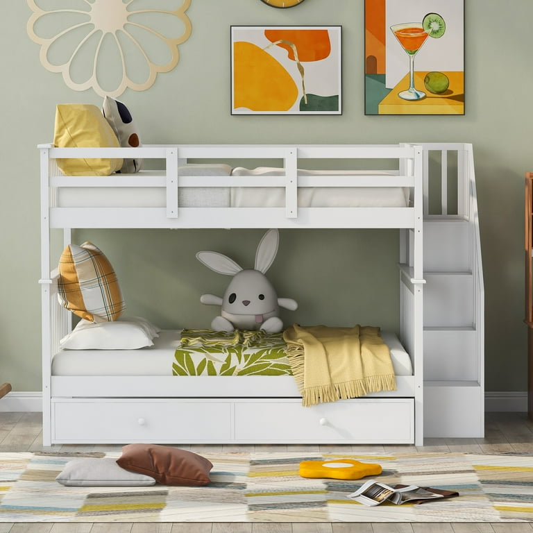 Stairway Bunk Beds Full over Full with Twin size Trundle Storage