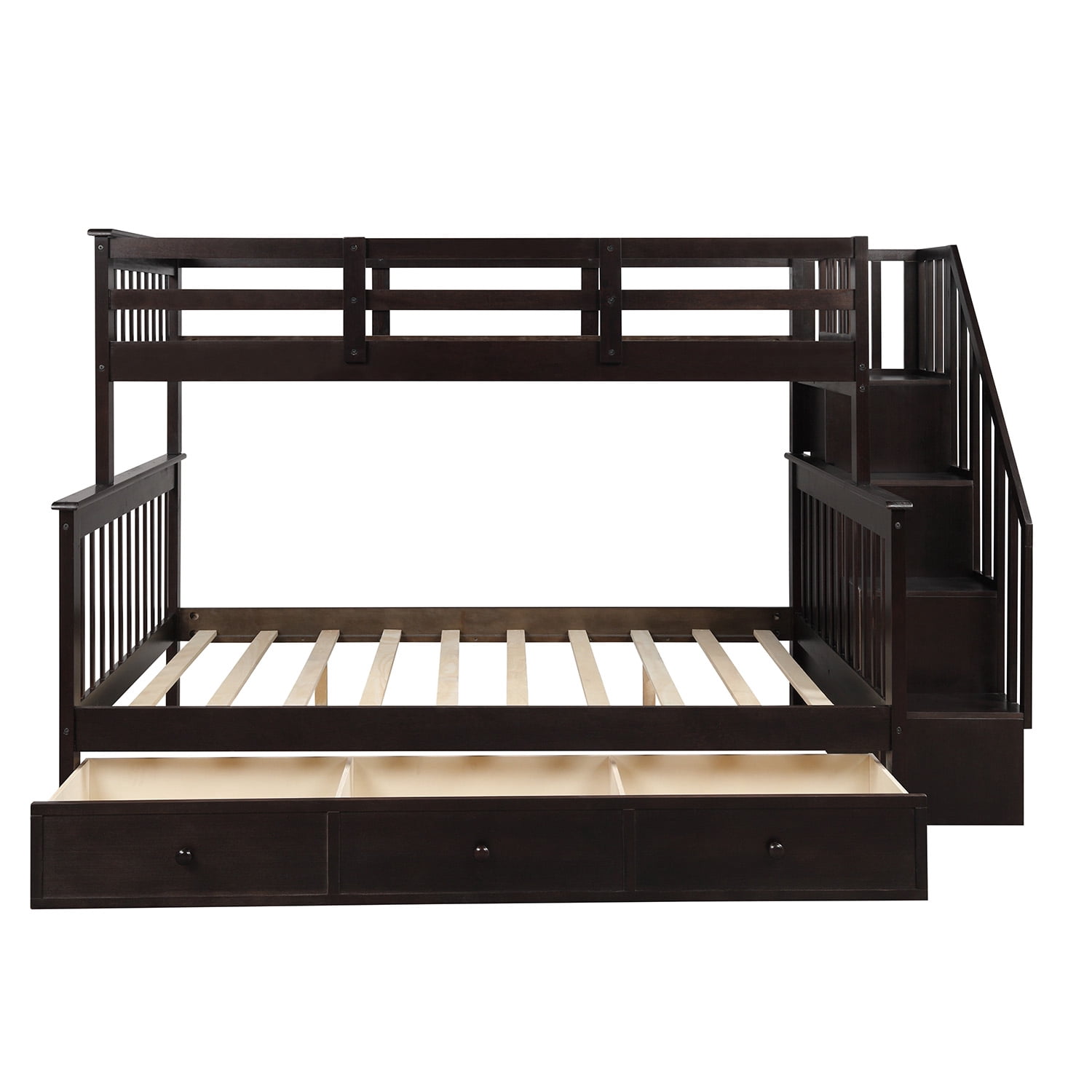Stairway Bunk Beds Twin Over Full with Drawer, Storage and Guard Rail ...