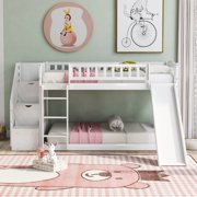 Stairway Bunk Beds with Convertible Slide and Ladder, Twin Over Twin Bunk Beds with Two Drawers Guardrail and Slide for Kids, No Box Spring Needed