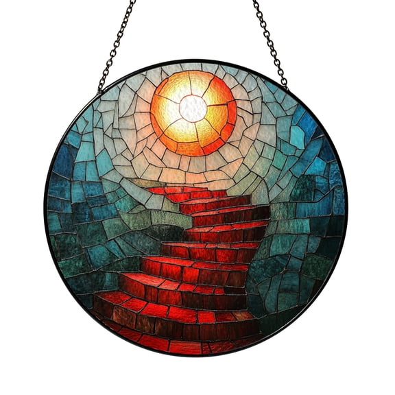 Stairway Landscape Faux Stained Glass Window Hanging