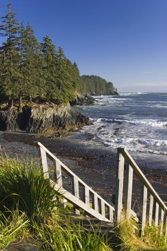 Stairway Leading Down To Beach Mill Bay Kodiak Island Southwest Alaska Autumn Canvas Art - Kevin Smith Design Pics (11 x 17)