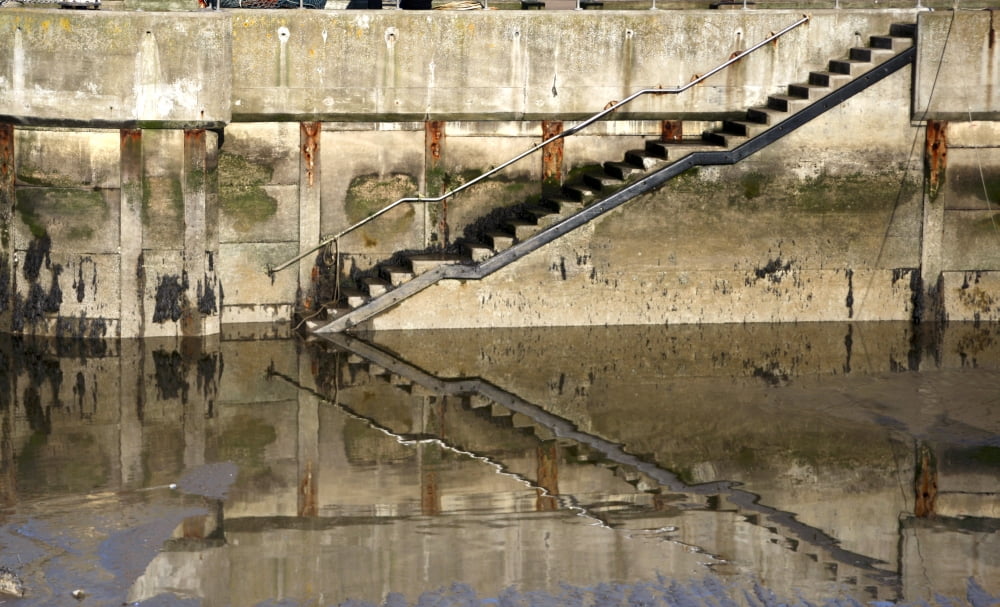 Stairway Reflected By Water Canvas Art - John Short Design Pics (36 x 22)