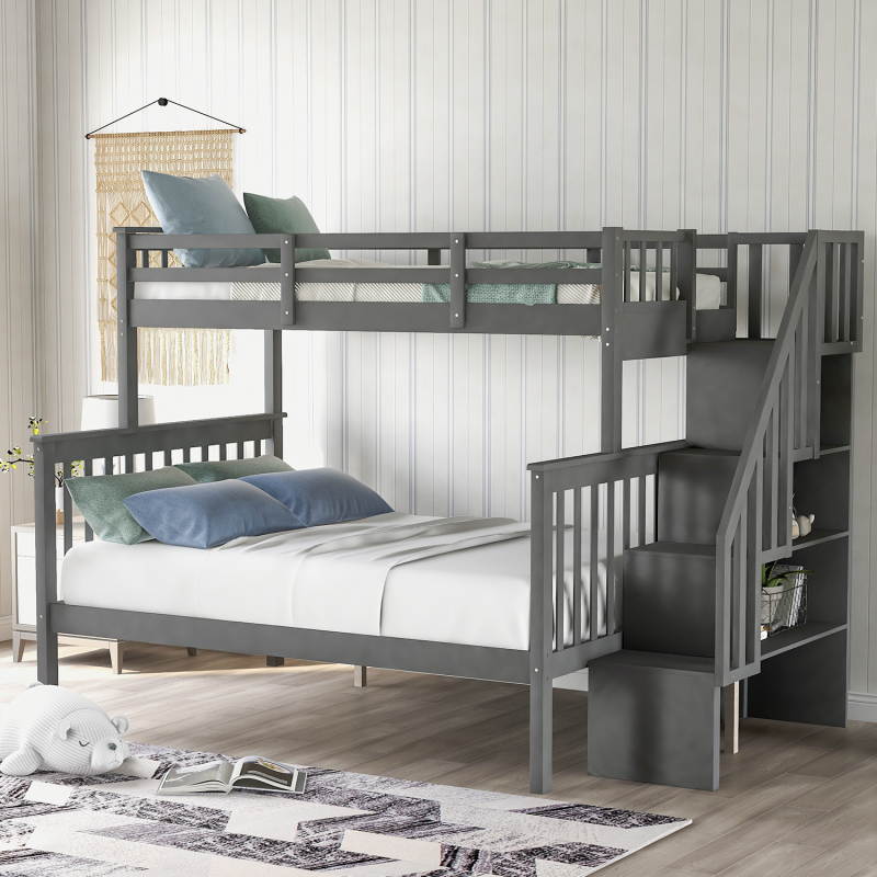 Stairway Twin-Over-Full Bunk Bed with Storage and Guard Rail for ...