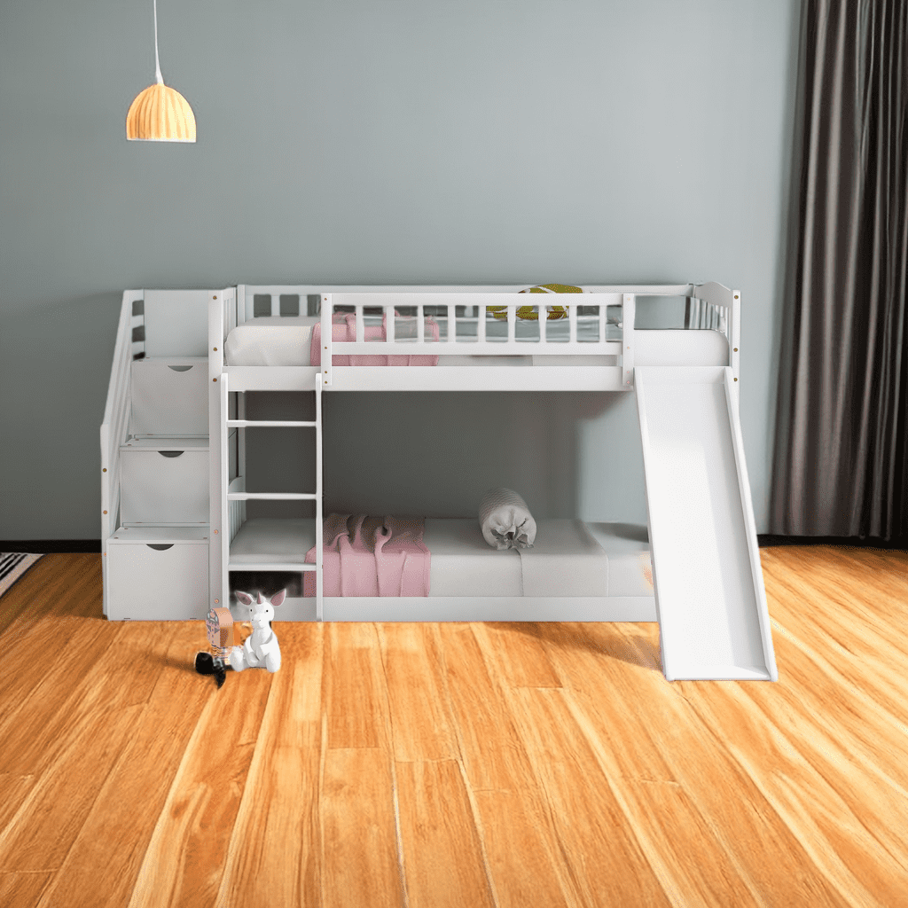 Stairway Twin Over Twin Bunk Bed with Two Drawers and Slide - Walmart.com