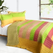 Stairway to Heaven 3PC Patchwork Comfortable Quilt Set Full/Queen Size Yellow Brown
