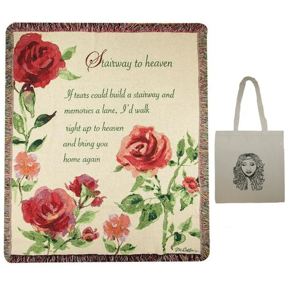 Stairway to Heaven 50" x 60" Inspirational Tapestry Throw Blanket & Angel Tote, Friendship, Sympathy, Memorial, Bereavement