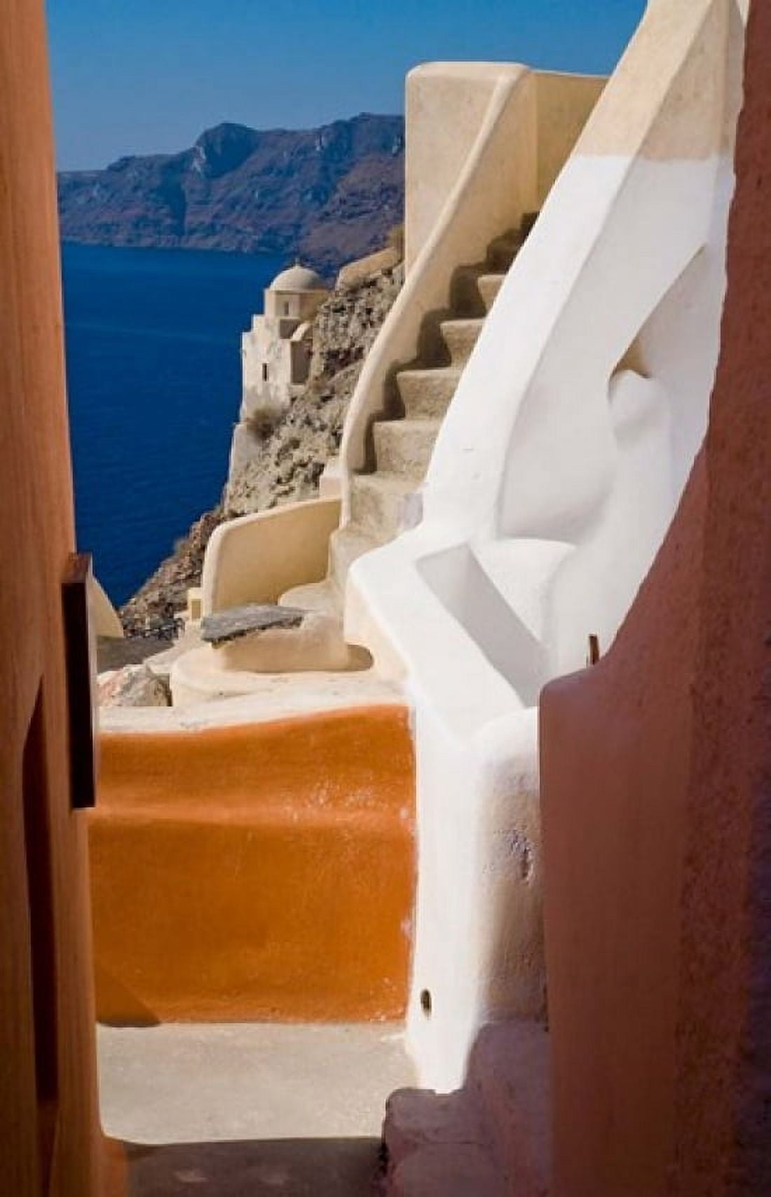 Stairways and Old Cathedral Oia Santorini Greece Canvas Art - Darrell Gulin DanitaDelimont (23 x 35)