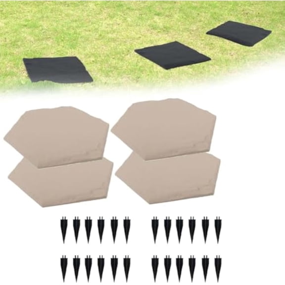 Stake down Stepping Stones Outdoor, Square Durable Stepping Stones into the Ground, Large Plastic Resin Pavers with Stake Diwn, Decorative for Yard Walkway Garden Easy Application(Beige-hexagon,4pcs)