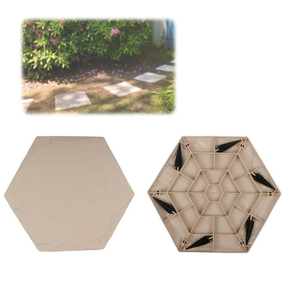 Stake Down Stepping Stones - Square Garden Stepping Stones with Ground Nails, Durable Resin Pavers for Outdoor Pathways, Lawn & Yard Decor, Easy Installation(Hexagon-Beige*1pc)
