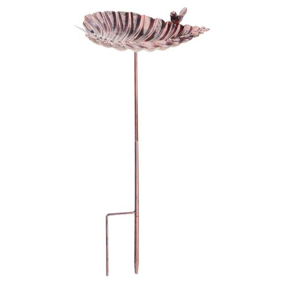 Stake Vintage Metal Bird Bath Freestanding Leaf Basin Design for Garden Patios Yard with Upgraded 2 Prong Base
