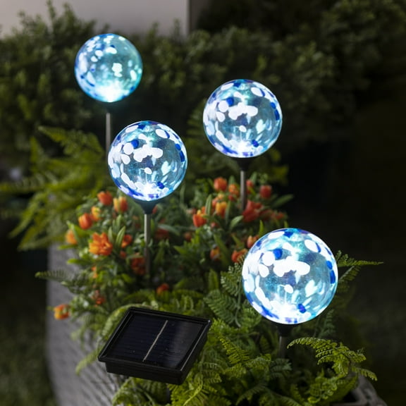 Staked RGB Solar Glass Globes, Set of 4