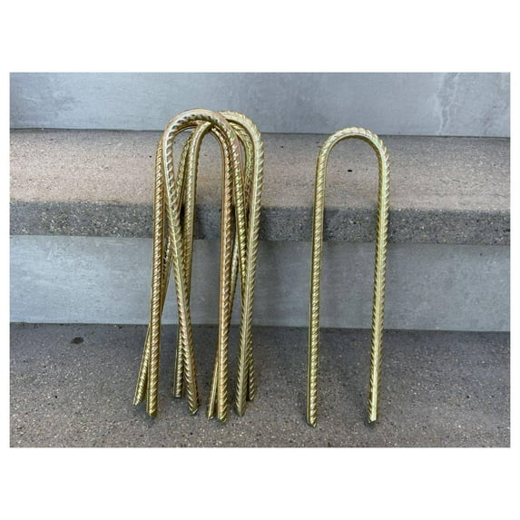 Stakes - 12" Ground Anchors for Tents, Gardens, Fences, Holiday & Christmas Decorations - Galvanized Steel, #3 (10, U Shape)