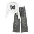 thumbnail image 1 of Staki 3-9Years Spring Fall Clothing Sets Kid Girls Pullover Long Sleeve T Shirt and Embroider Butterfly Jeans,7-8 Years, 1 of 9