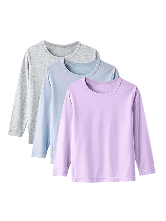 3 Pack Girls Long Sleeve Tees Girls' Soft T-Shirts Kids Basic Crewneck T-Shirts Top for Girls 1-14Y,5-6 Years