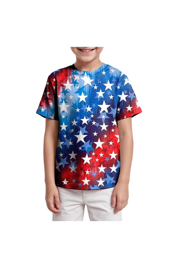 4th of July Clothes for Kids American Flag Shirts Girls Patriotic Shirt USA Flag Stars Stripes Print T-Shirt 4th of July Tee Tops(Blue,4-5 Years)