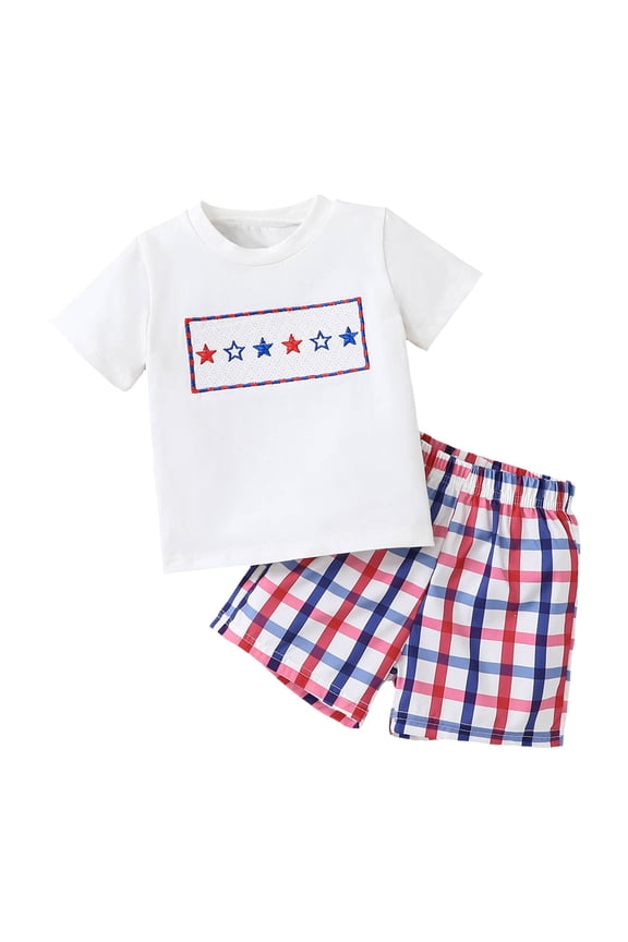 4th of July Outfits for Baby Boys 4th Of July Baby Boy Outfit Toddler American Flag T Shirt Shorts Set Fourth Of July Summer Clothes 3-24M 2-3Y(White,3-6 Months)