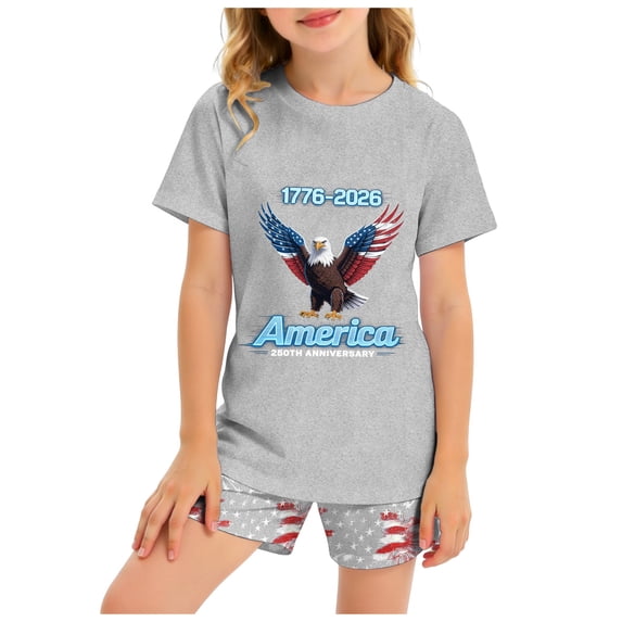 Staki 4th of July Baby Girl Outfits Memorial Day Short Sleeve T Shirt Top Shorts Set Cute Toddler 4th of July Outfit 3T 4T 5T,7-8 Years