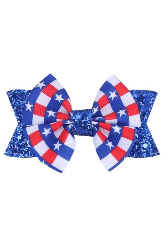 4th of July Bow Hair Clips Glitter Independence Day Hair Bow Clip Patriotic Red White Blue Bows for Kids Hair Accessories for Parties,Dark Blue