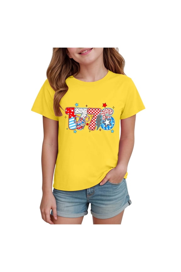 American Flag Shirt Kids Girls 4th of July Shirts American Flag Tees Kids Patriotic Independence Day Memorial Day Tops 2-9Y 10-14Y(Yellow,3-4 Years)