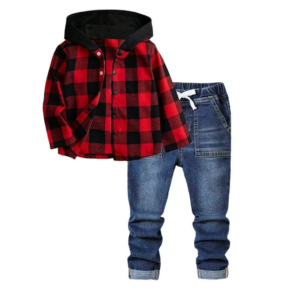 Staki Autumn Children'S Sports Shirt Toddler Baby Clothes Boys Flannel Shirt Tops Plaid Hoodie Sweatshirt   Sweatpants Fall Winter Outfits 2T,3T,4T,5T,6Y,7Y,8Y(Red,5-6 Years)