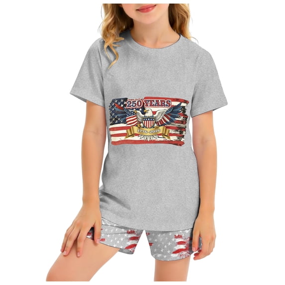 Staki Baby 4th of July Outfit Girls 4th Of July Outfit Short Sleeve Flag Print T-shirt and Shorts Independence Day 4th Of July Outfits For Girls 2-12 Years,7-8 Years