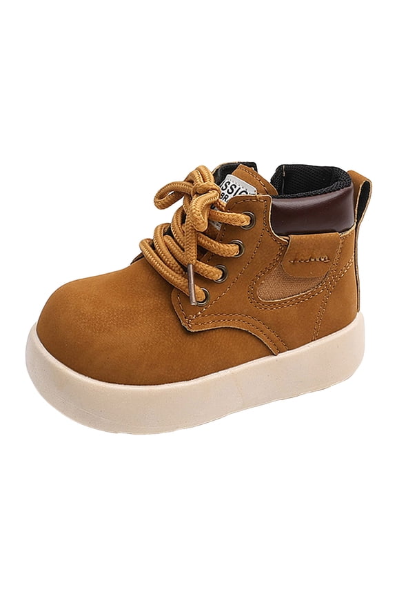 Baby Autumn Boots Fashion Suede Leather Lace-Up Boots Soft Flat Ankle Boots Toddler Boots Boy(Yellow,8 Toddler)