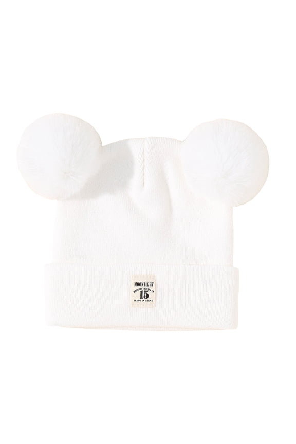 Baby Beanies Baby Winter Hat with Cute Pom Pom Earflap Warm Fleece Lining Baby Beanie for Infant Toddler(White,0-36 Months)