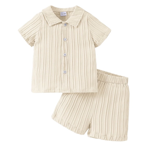 Staki Baby Boy 2 Piece Cotton Outfits 12M-5T Toddler Short Sleeve Button Shirt Shorts Pockets Summer Clothes Casual Set,3-4 Years