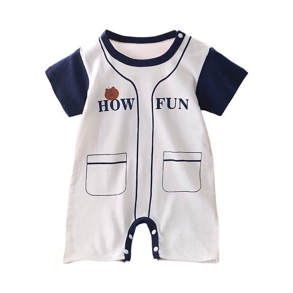 Staki Baby Boy Cotton Short Sleeve Rompers-Breathable One-Piece Jumpsuits with Animal Themes for Spring/Summer 3M 6M 9M White,12-15 Months