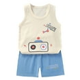 thumbnail image 1 of Staki Baby Boy Outfit Newborn Toddler Baby Boy Summer Outfit Sleeveless T Shirt Top Casual Shorts Set Infant Newborn Clothes 3-24M 3-6Y(Beige,4-5 Years), 1 of 9