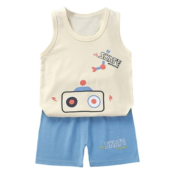 Staki Baby Boy Outfit Newborn Toddler Baby Boy Summer Outfit Sleeveless T Shirt Top Casual Shorts Set Infant Newborn Clothes 3-24M 3-6Y(Beige,4-5 Years)