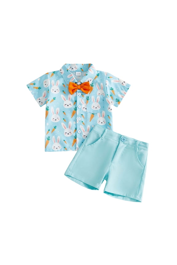 Baby Boys' Clothing Sets Boys Summer Fall Outfits Set 2PCS Short Sleeve T-Shirt & Shorts Sets Teen Fashion Clothing Sets 6-24M 2-4Y(Sky Blue,6-12 Months)
