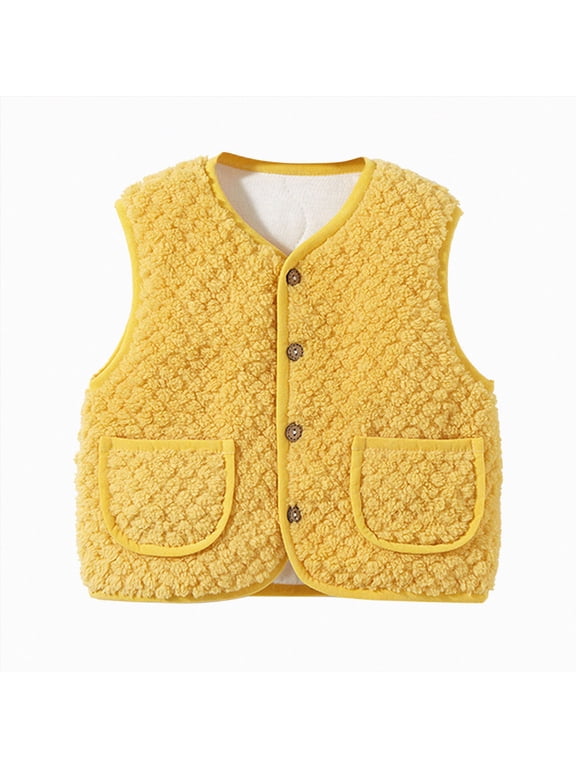 Baby Boys Sherpa Fleece Vest Toddler Lightweight Fall Winter Warm Sleeveless Outerwear Jacket with Pockets(Yellow,0-6 Months)