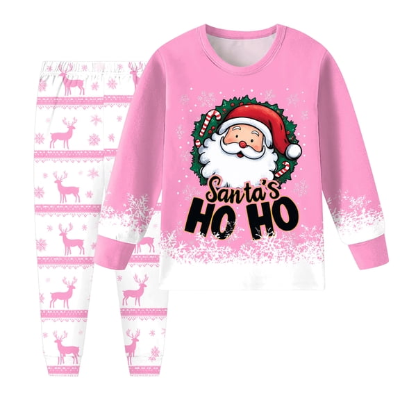 Staki Baby Christmas Pajamas Boys Pajamas Long Sleeve Sleepwear Button-Down 2 Pcs Pjs Set for Kids(Pink,7-8 Years)