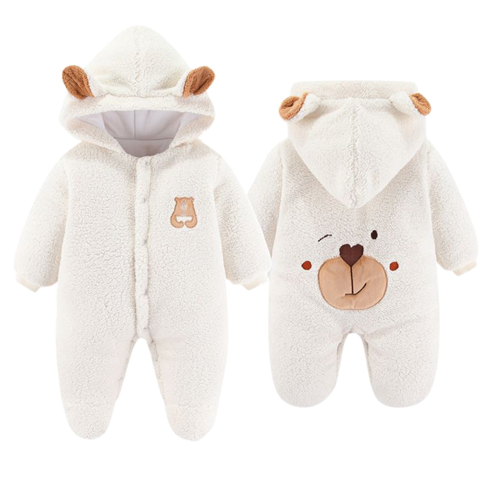 Staki Baby Clothes Baby Cartoon Onesie Baby Fleece Snowsuit Jumpsuit Hooded Footie Thick Winter Outwear For Girls(White,6-12 Months)