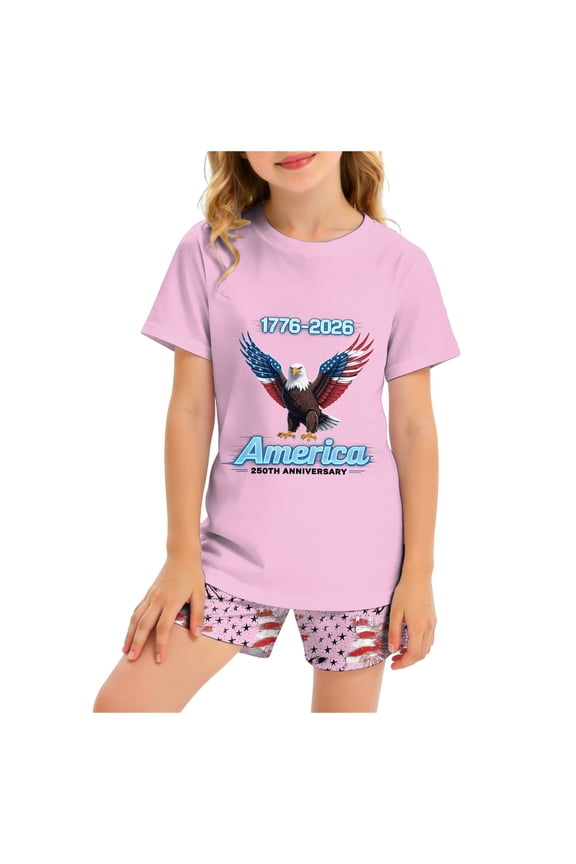 Baby Fourth of July Outfit Girl 4th of July Baby Girl Outfit Toddler Fourth of July T Shirts Stars and Stripes Shorts Red White Blue Clothes Set 2-9Y 10-12Y(Light Pink,6-7 Years)