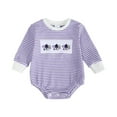 thumbnail image 1 of Staki Baby Girl Bodysuit Halloween Baby Clothes Newborn Striped Smocked Romper Infant Onesie Bodysuit Shirt Fall Outfit(Purple,6-12 Months), 1 of 5