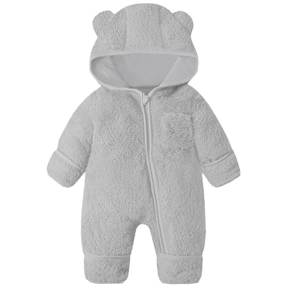 Staki Baby Girl Clothes Newborn Baby Snowsuit Winter Romper Hooded Boys Girls Jumpsuit Bear Thick Windproof Cap Infant Winter Clothes(Gray,12-18 Months)