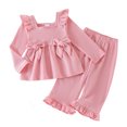 thumbnail image 1 of Staki Baby Girl Clothes Toddler Fall Winter Outfits Ruffle Long Sleeve Bow Top Flared Pants Set Bell Bottom Clothing 12M-5T(Pink,18-24 Months), 1 of 9
