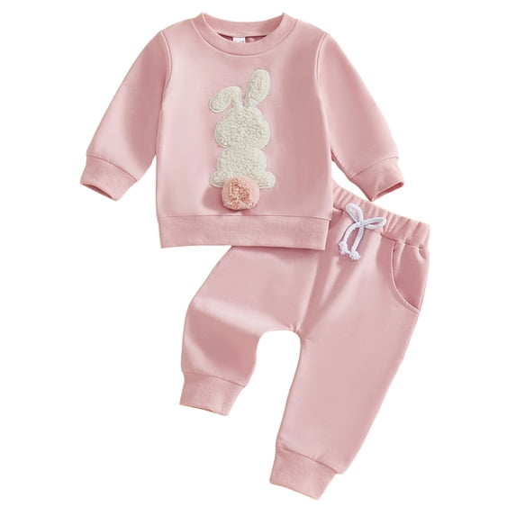 Staki Baby Girl Cute Outfit Bunny Little Girls Outfits 2 Piece Toddler Long Sleeve Sweatshirt Leggings Pants Fall Winter Clothing Set 6-24M 2-3Y(Pink,2-3 Years)