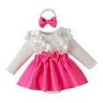 thumbnail image 1 of Staki Baby Girl Dresses Baby Girl Fall Clothes Infant Long Sleeve Ruffle Romper Dress with Headband Cute Toddler Winter Outfits 0M,3M,6M,9M,12M,18M(Hot Pink,6-9 Months), 1 of 4